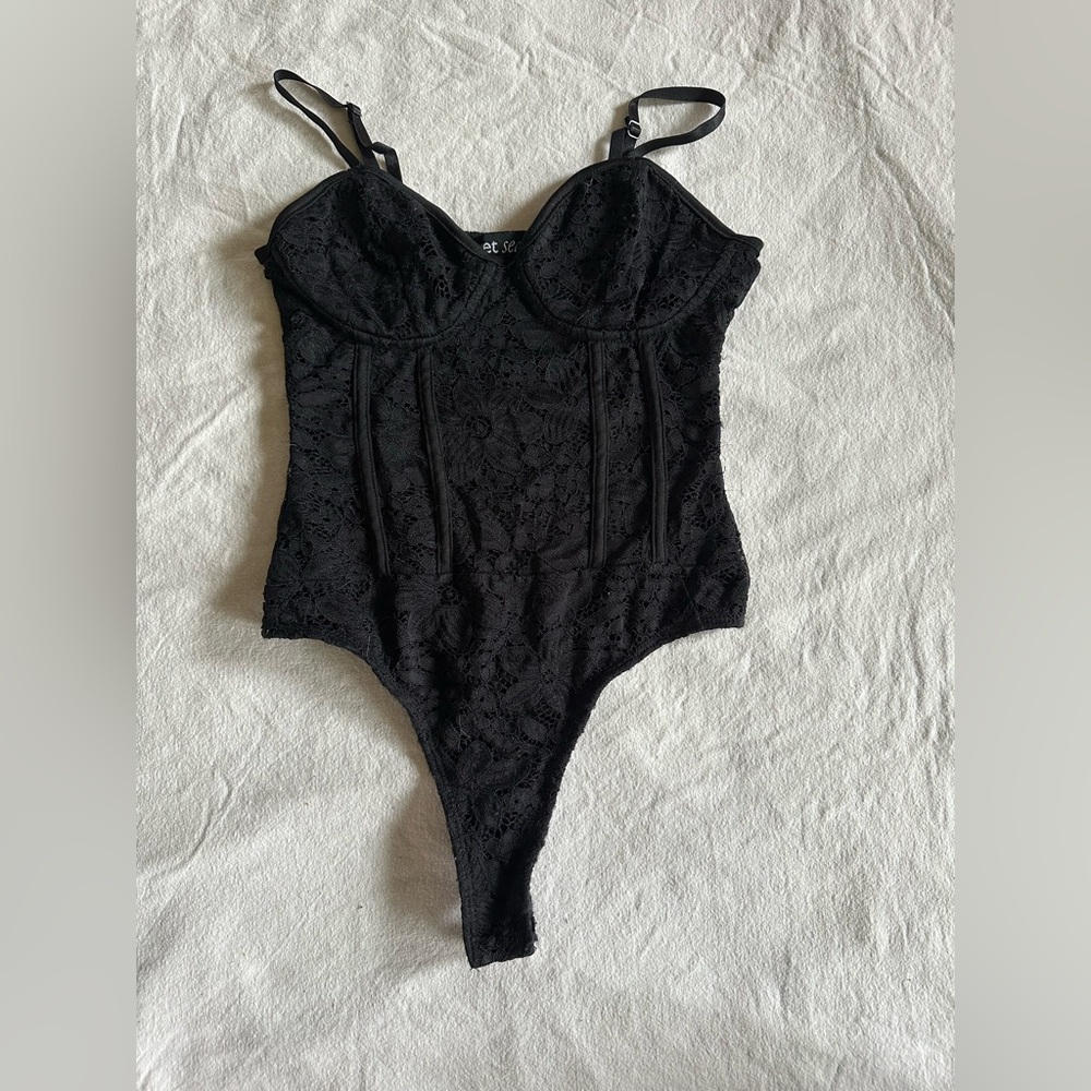 Wet Seal Black Lace Bustier Thong Bodysuit